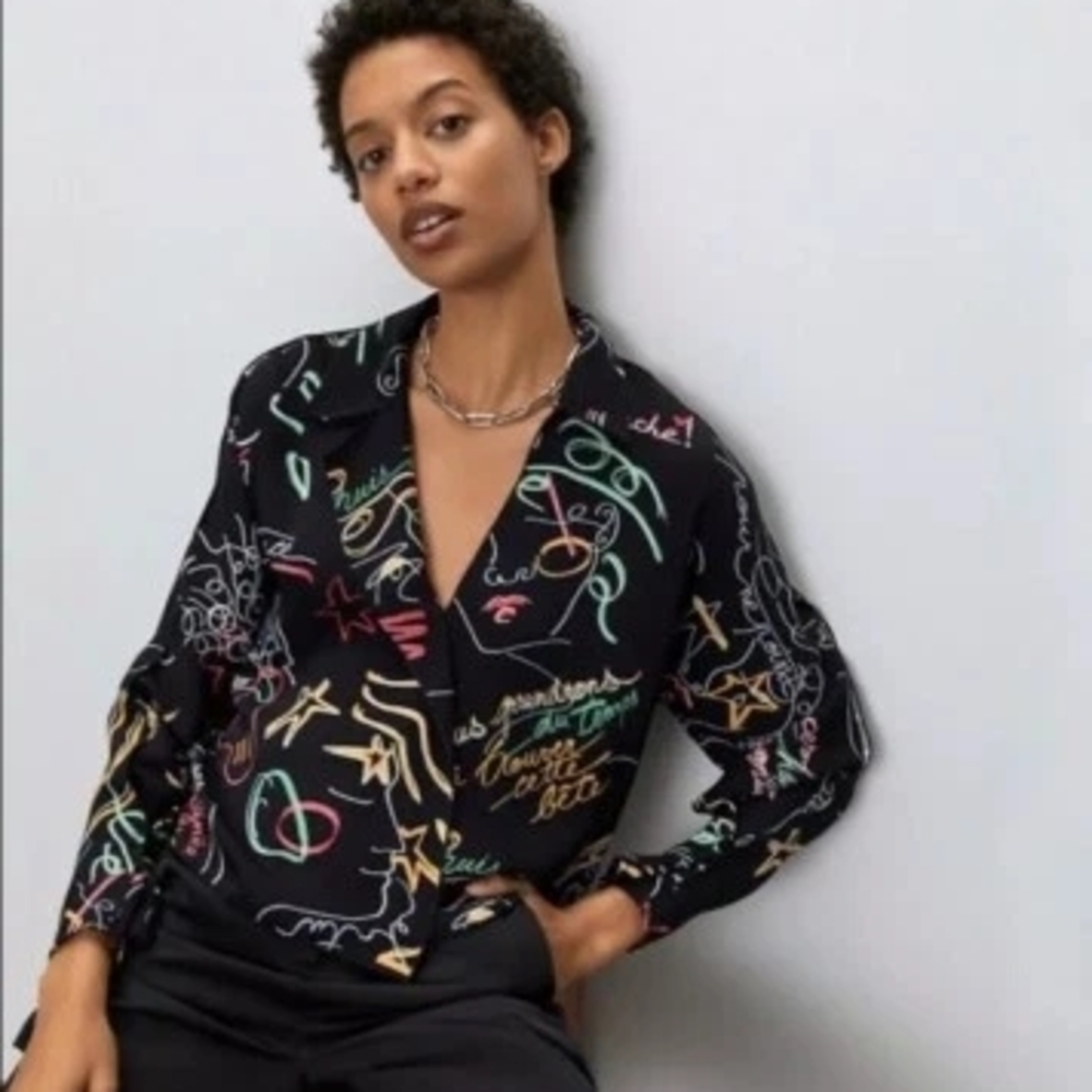 Aritzia Babaton Asymmetrical Graphity Martin Blouse In Size Small NWOT - Picture 15 of 17